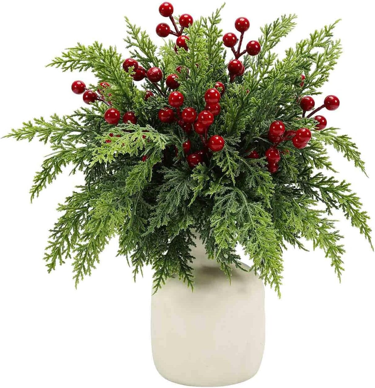 50 PCS Christmas Artificial Pine Picks with Red Berry Stems (Green) 1"D x 1"W x 1"H
